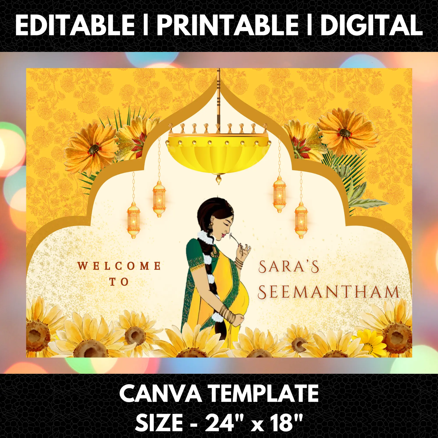 Seemantham Ceremony Sign Template | Indian Baby Shower Welcome Sign - CreativeRino