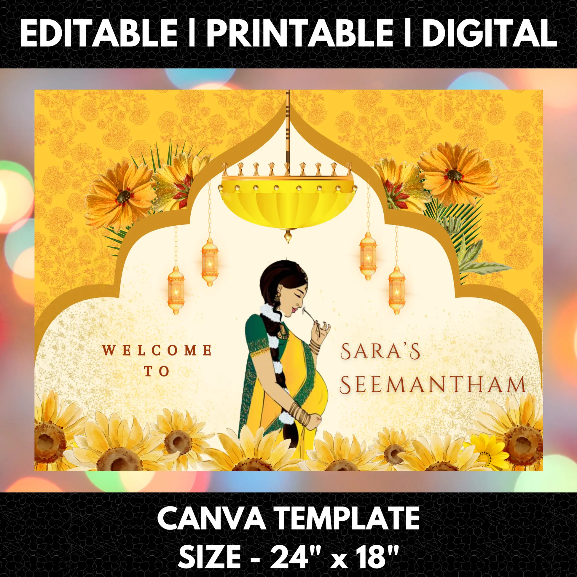 Seemantham Ceremony Sign Template | Indian Baby Shower Welcome Sign - CreativeRino