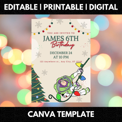 Buzz Lightyear Christmas Birthday Invitation Template | Toy Story Invite - CreativeRino
