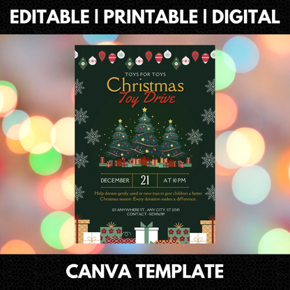 Christmas Toy Drive Flyer Template | Toy Drive Invitation - CreativeRino