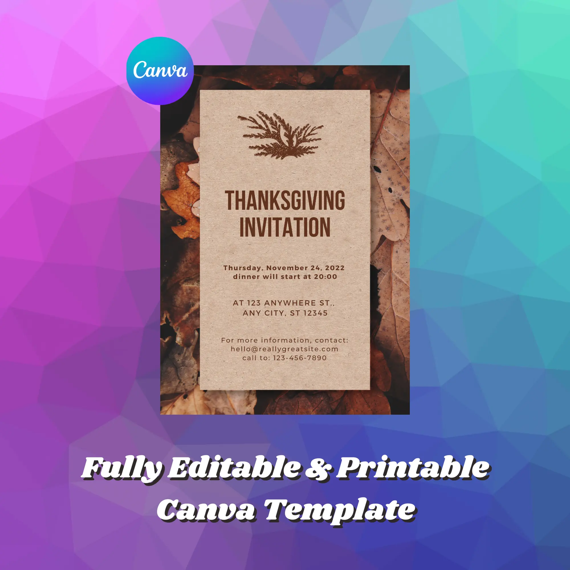 Retro Minimalist Thanksgiving Invitation Template - CreativeRino