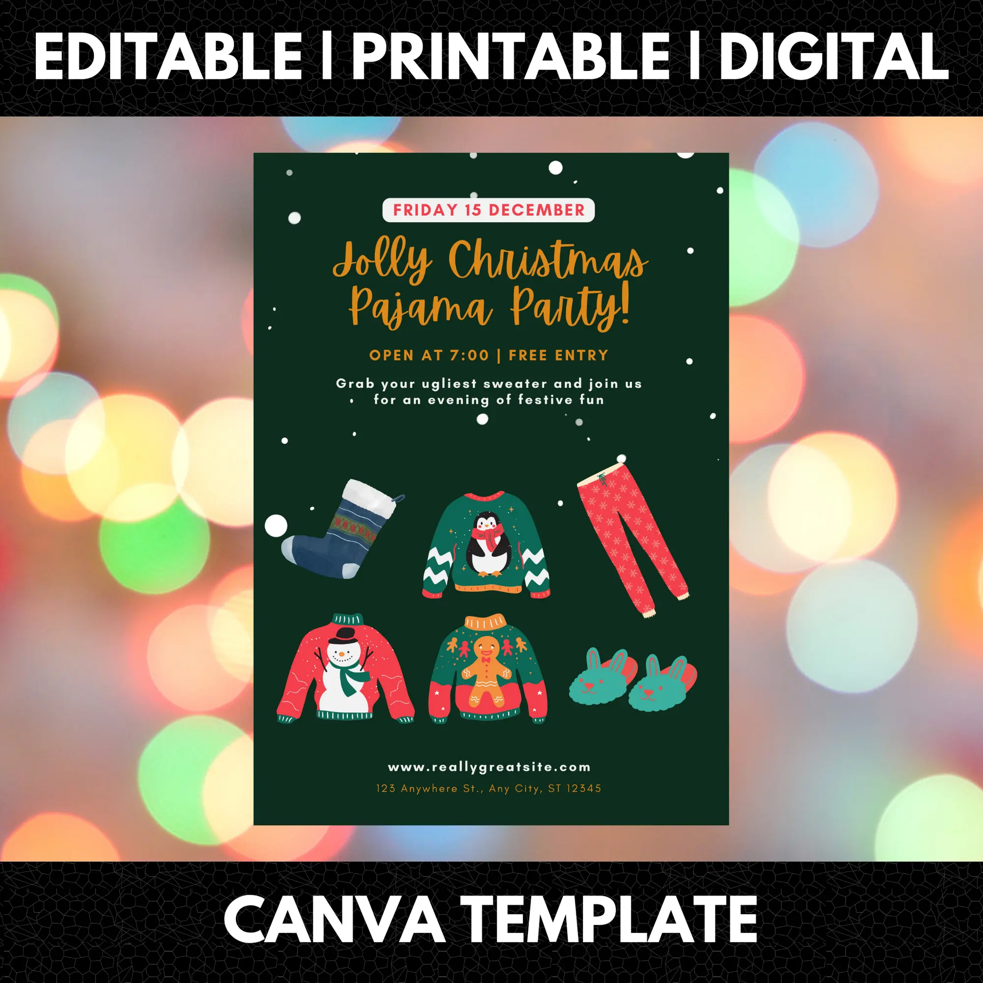 Slumber Christmas Pajamas Party Invitation Template - CreativeRino