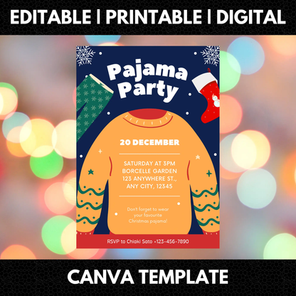 Slumber Christmas Pajamas Party Invitation Template - CreativeRino