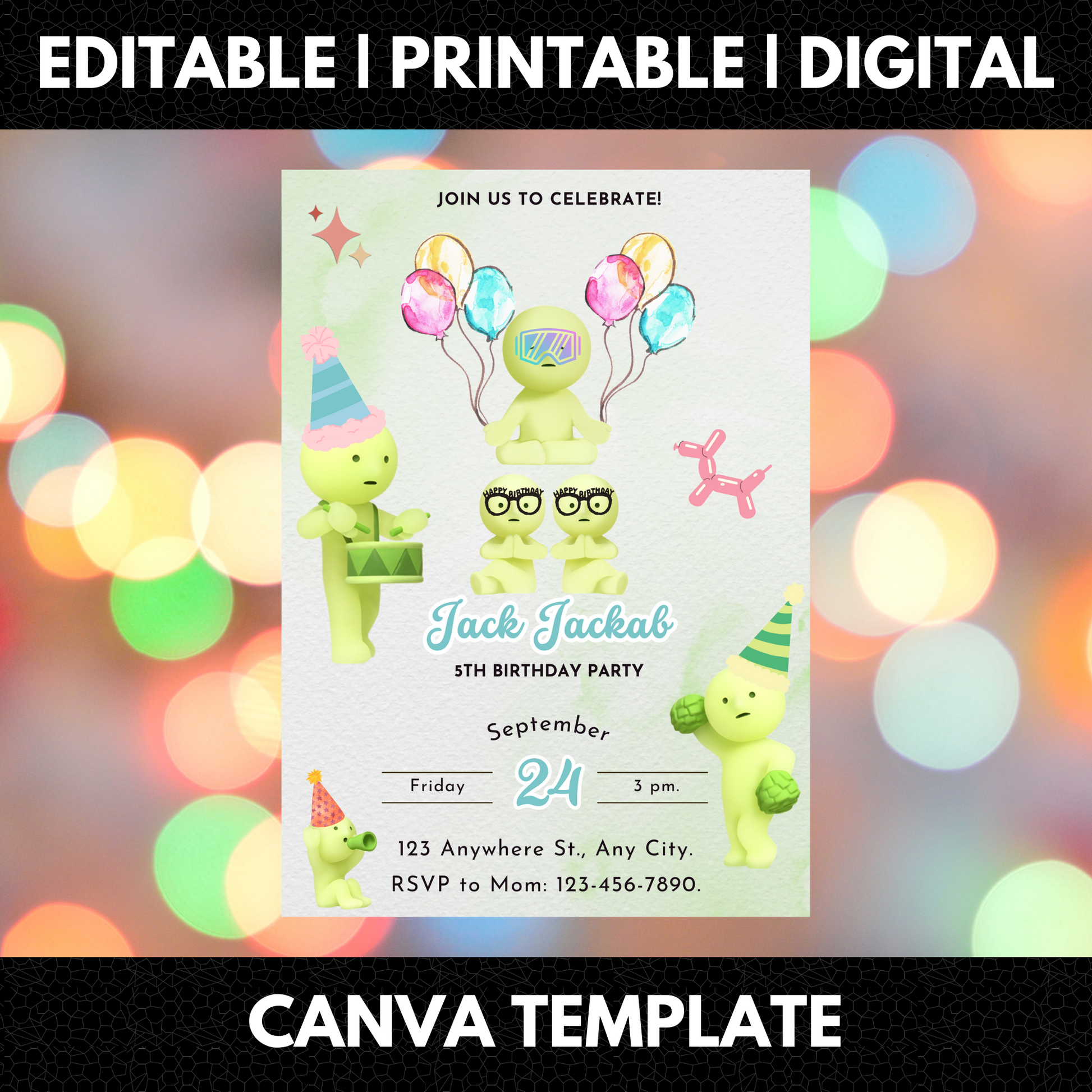 Smiski Birthday Invitation Template - CreativeRino