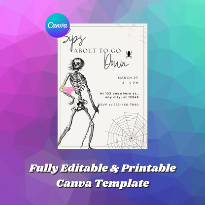 Sips About to Go Down Skeleton Halloween Invitation Template - CreativeRino