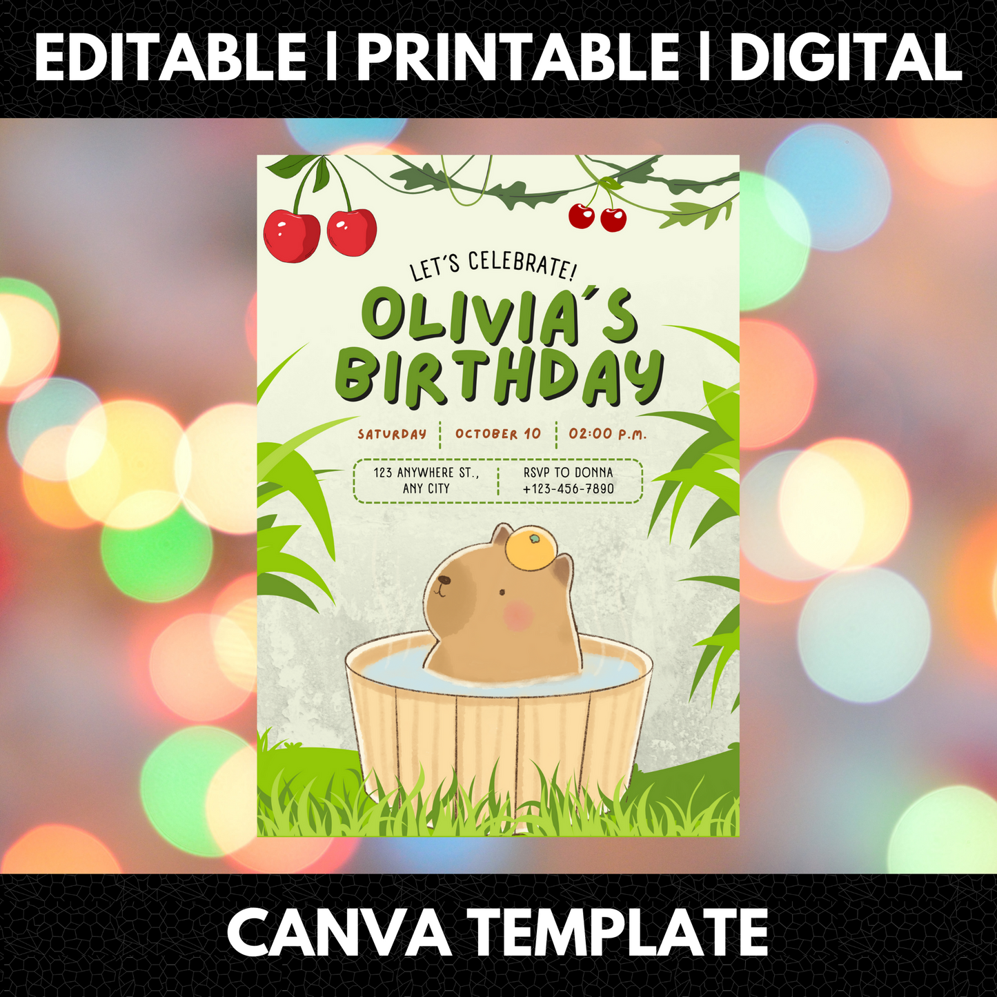 Capybara Birthday Invitation Template