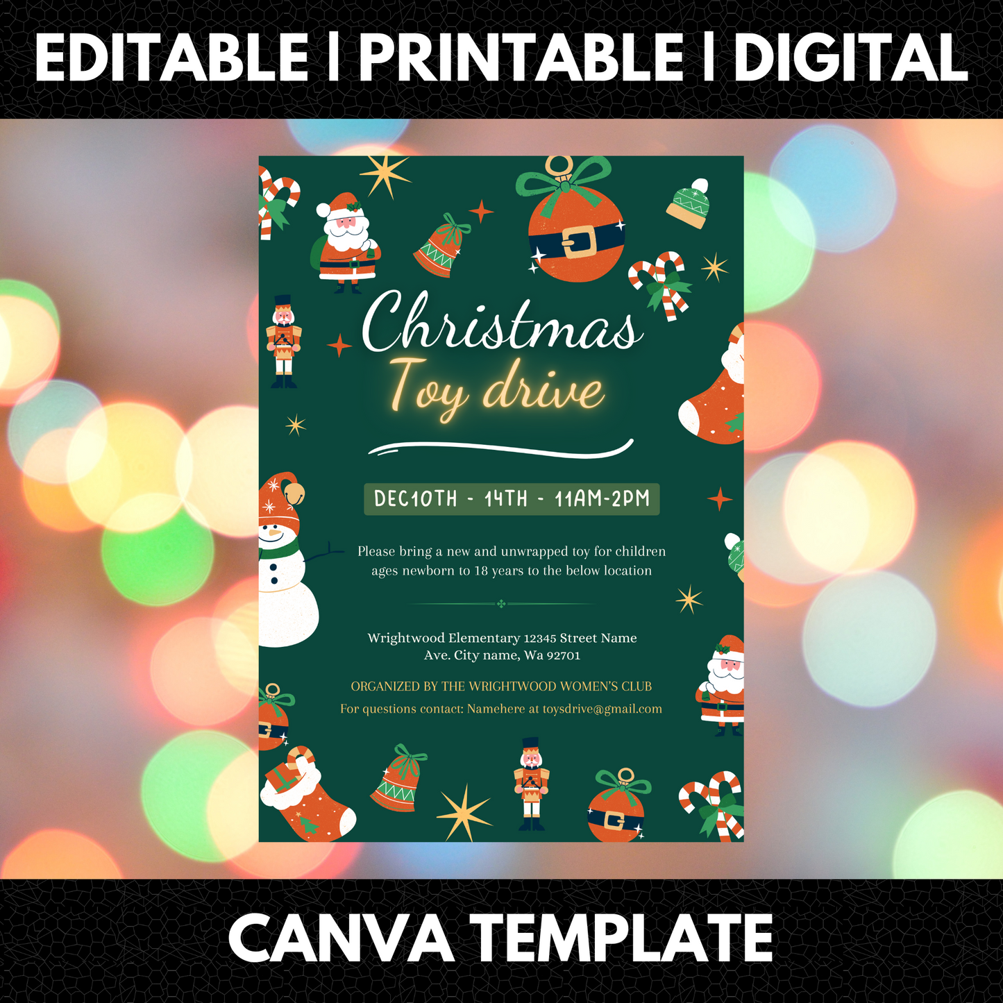 Christmas Toy Drive Flyer Template | Toy Drive Invitation