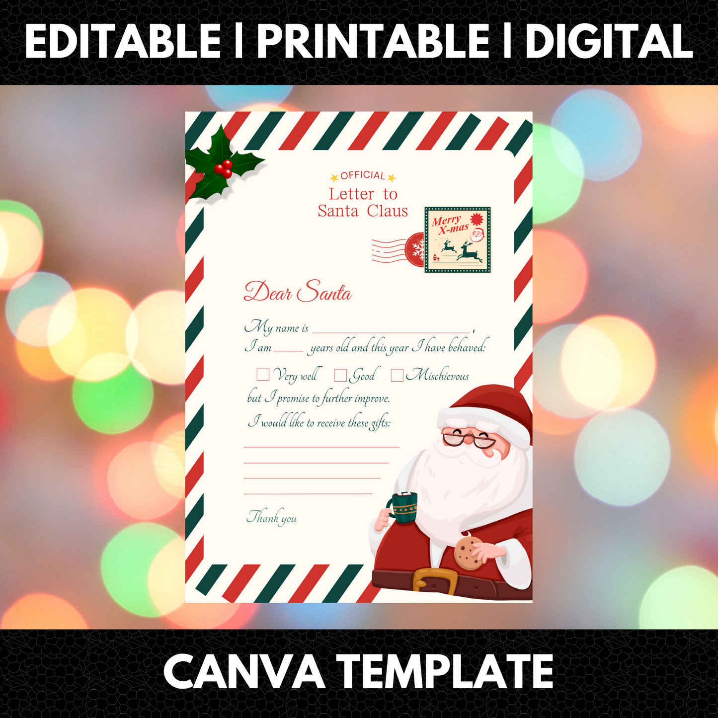 Letter to Santa Claus Christmas Template