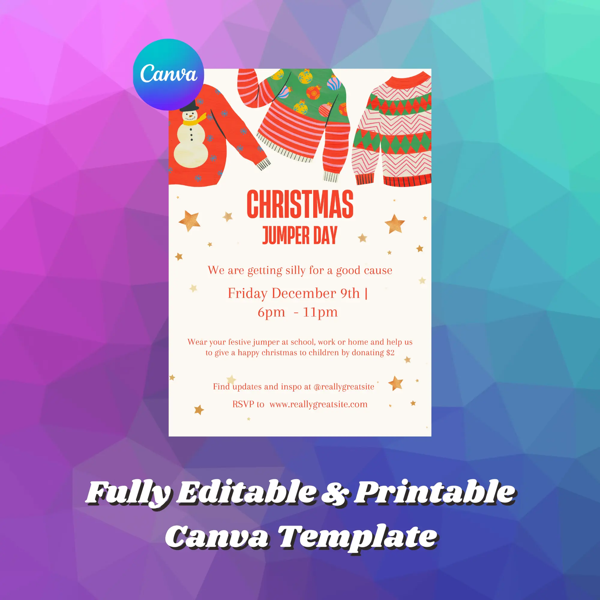 Christmas Jumper Day Invitation Template | Ugly Sweater Christmas Party Invite - CreativeRino