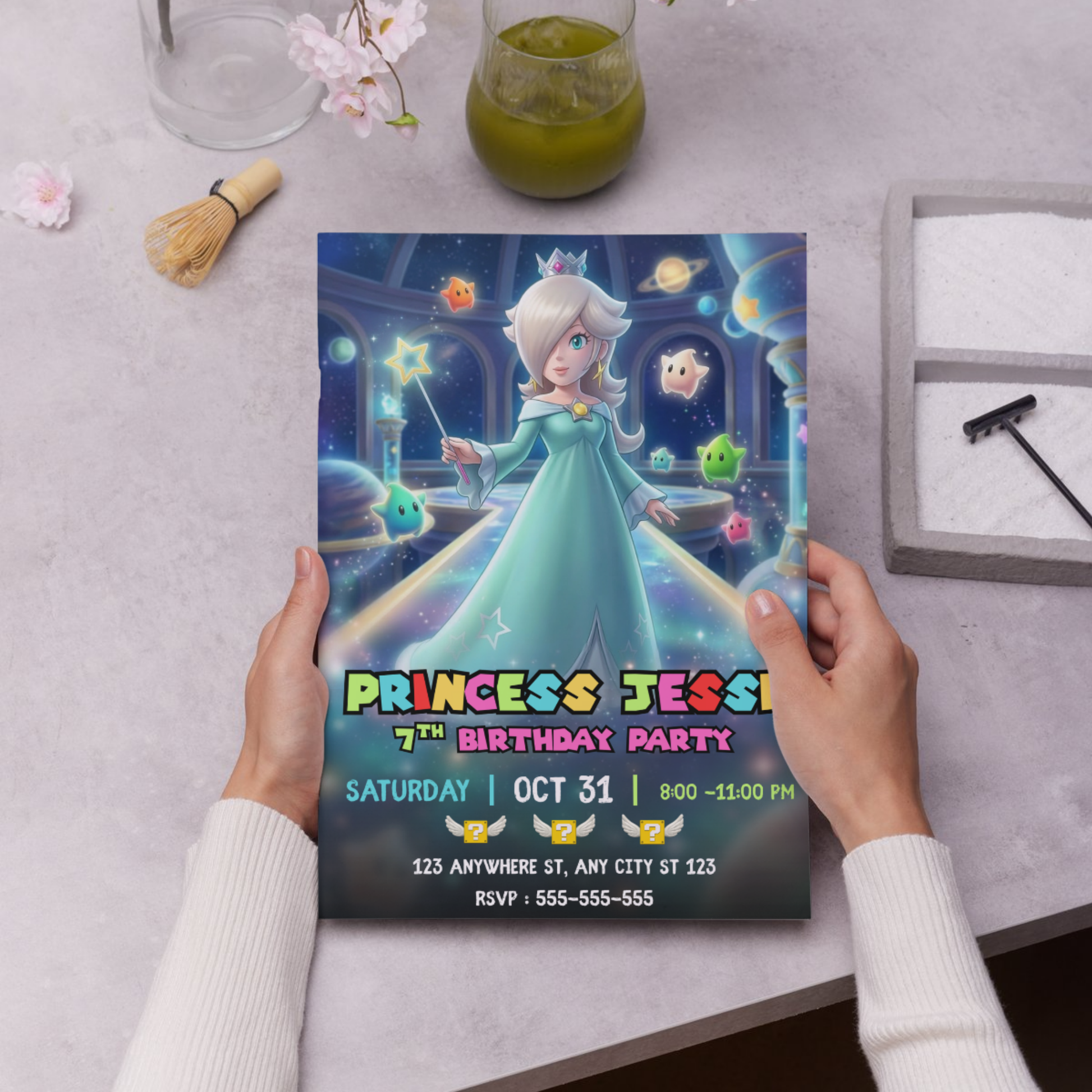 Princess Rosalina Birthday Invitation, Mario Galaxy Birthday Invitation, Editable Outer Space Party Invite Canva Template CreativeRino
