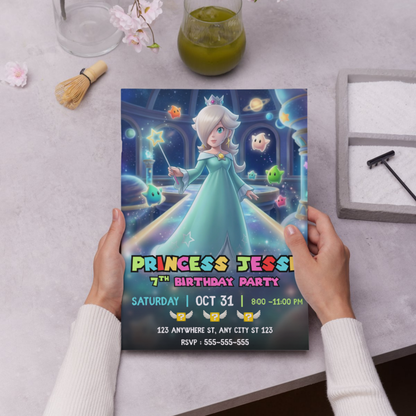 Princess Rosalina Birthday Invitation, Mario Galaxy Birthday Invitation, Editable Outer Space Party Invite Canva Template CreativeRino