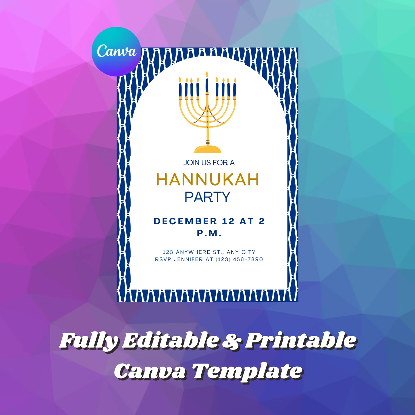 Hanukkah Invitation Template | Hanukkah Celebration Party Invite - CreativeRino