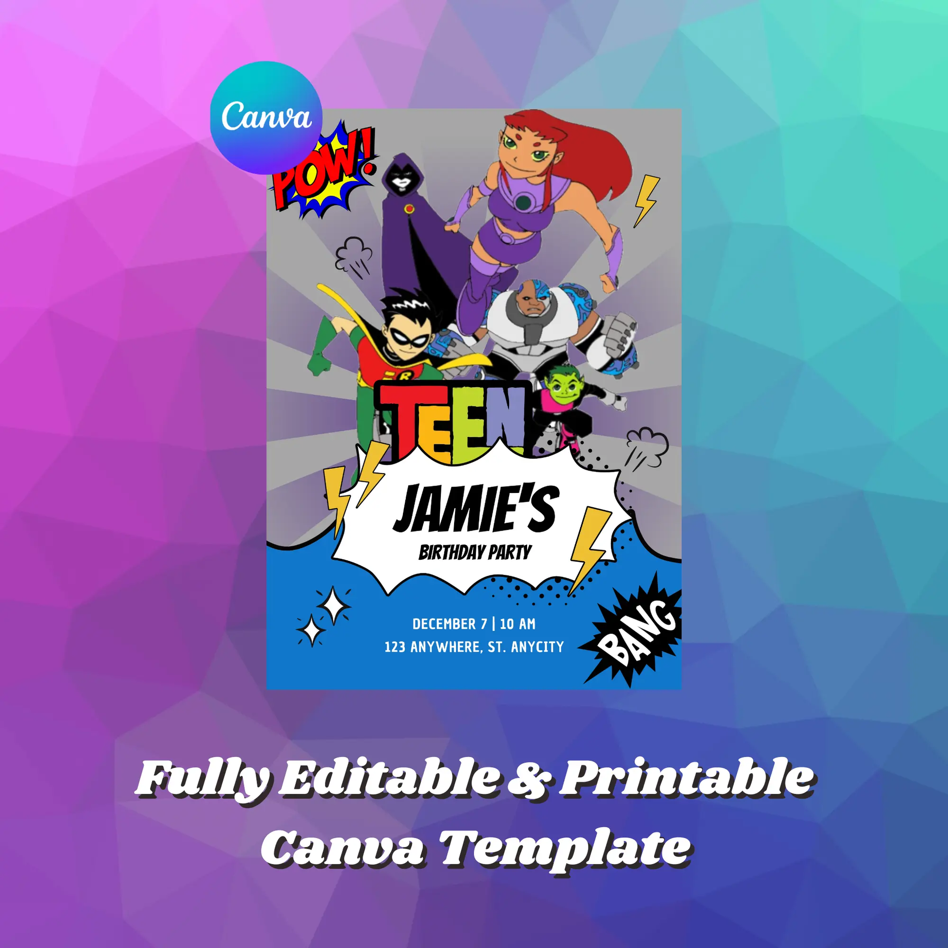 Teen Titans Birthday Invitation Template - CreativeRino