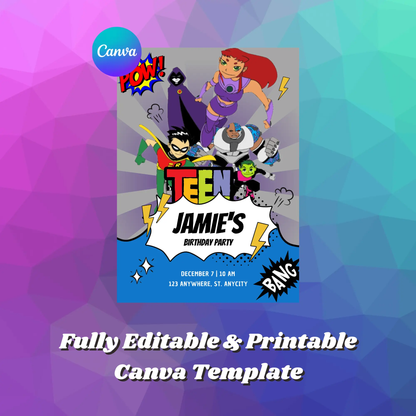 Teen Titans Birthday Invitation Template - CreativeRino