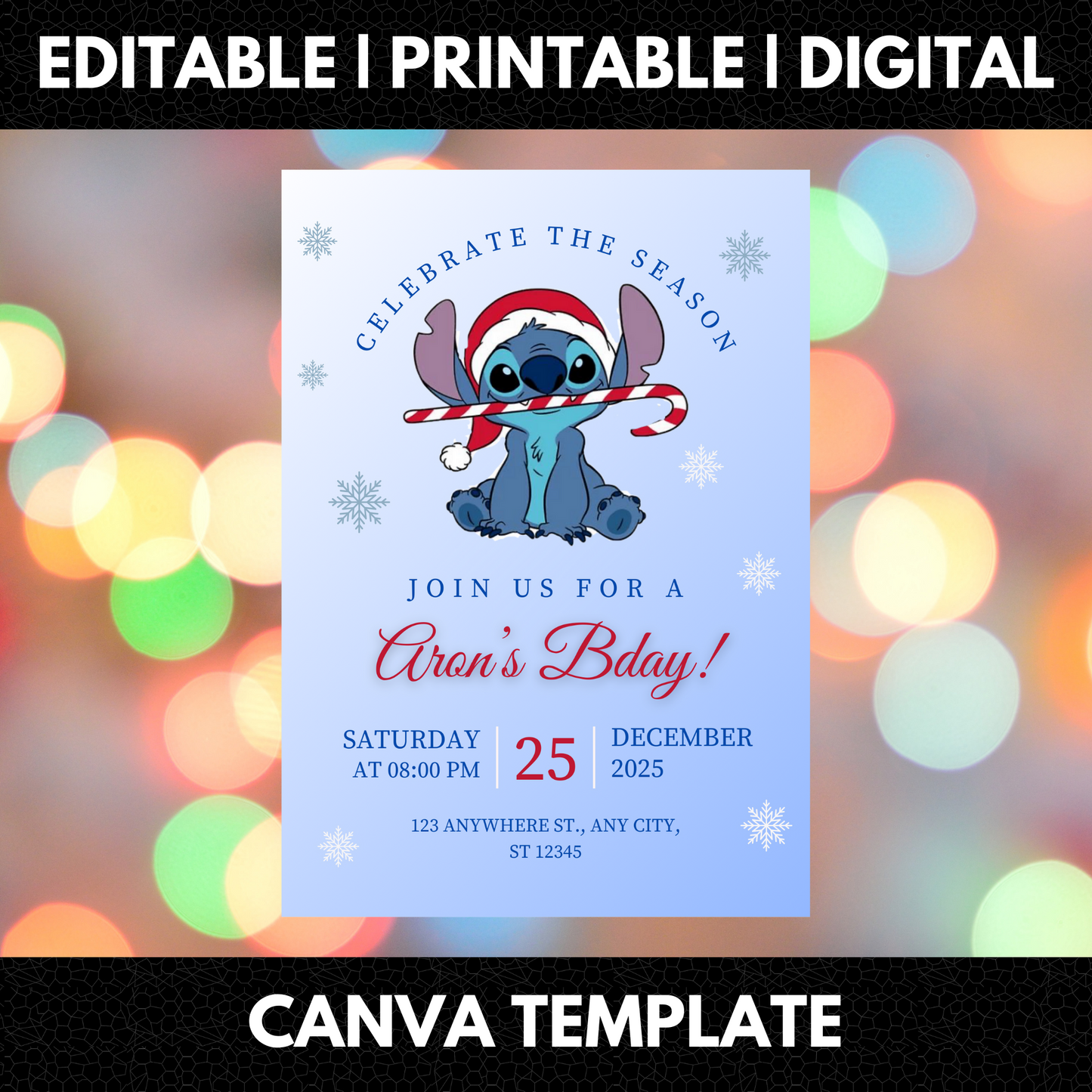 Stitch Christmas Birthday Invitation Template