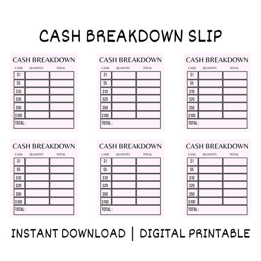 Cash Breakdown Slip Template | Cash Budgeting Teller Slip CreativeRino