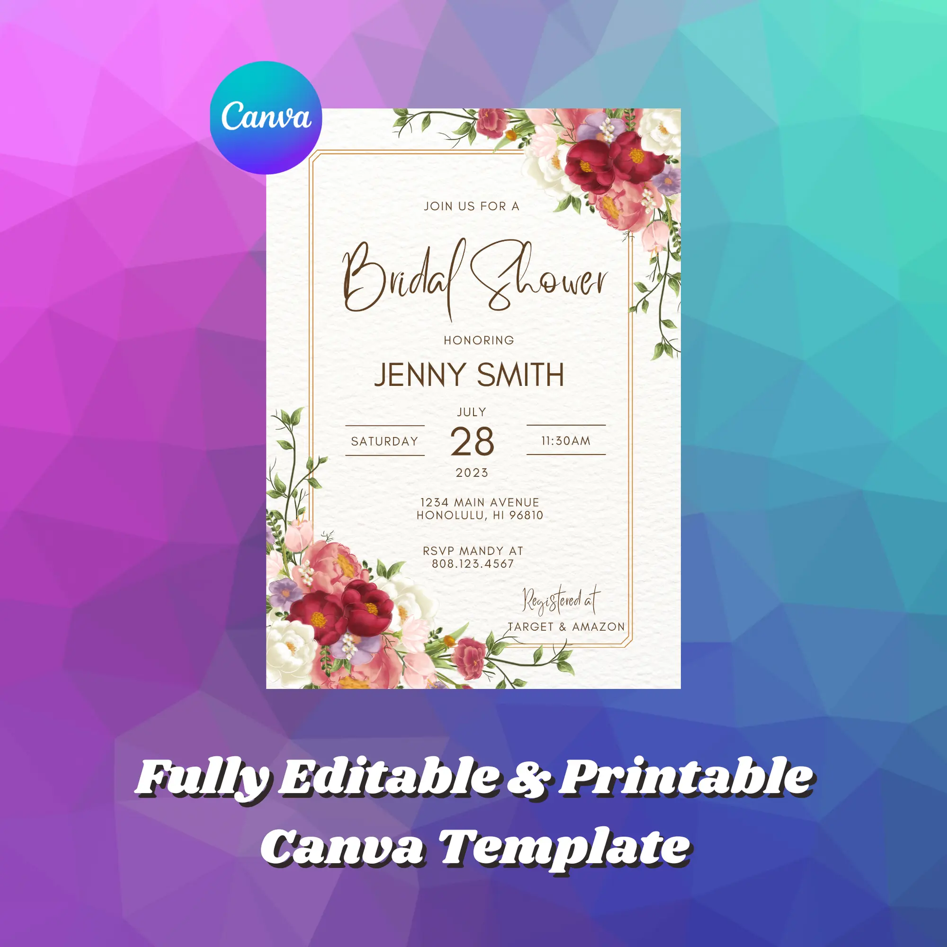 Floral Tropical Bridal Shower Invitation Template - CreativeRino