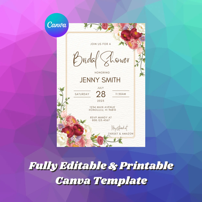 Floral Tropical Bridal Shower Invitation Template - CreativeRino