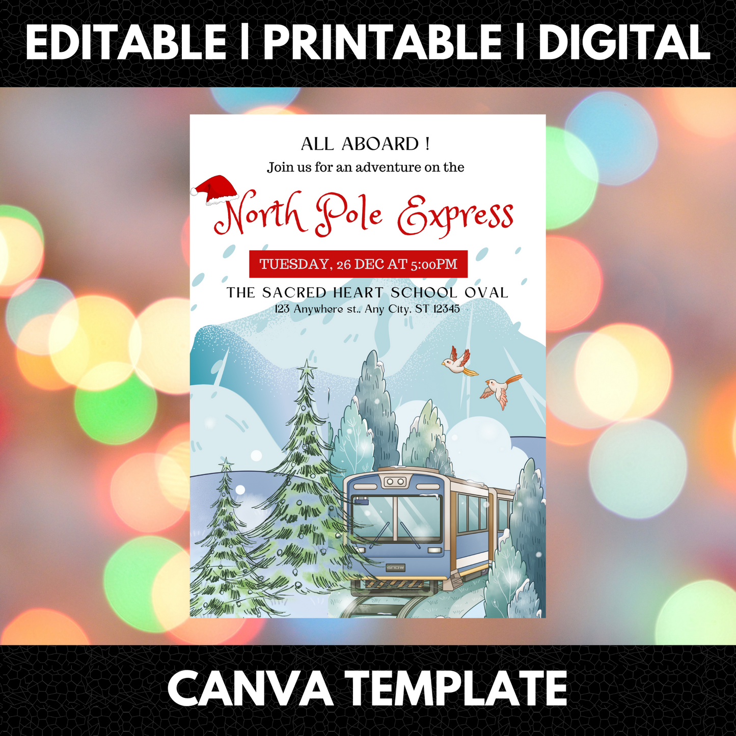 Christmas North Pole Express Train Invitation Flyer Template