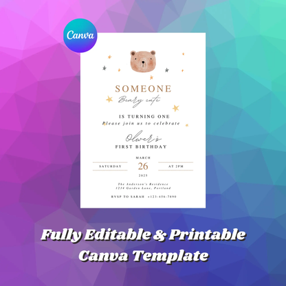 Teddy Bear Birthday Invitation Template | Someone Beary Cute Invite - CreativeRino
