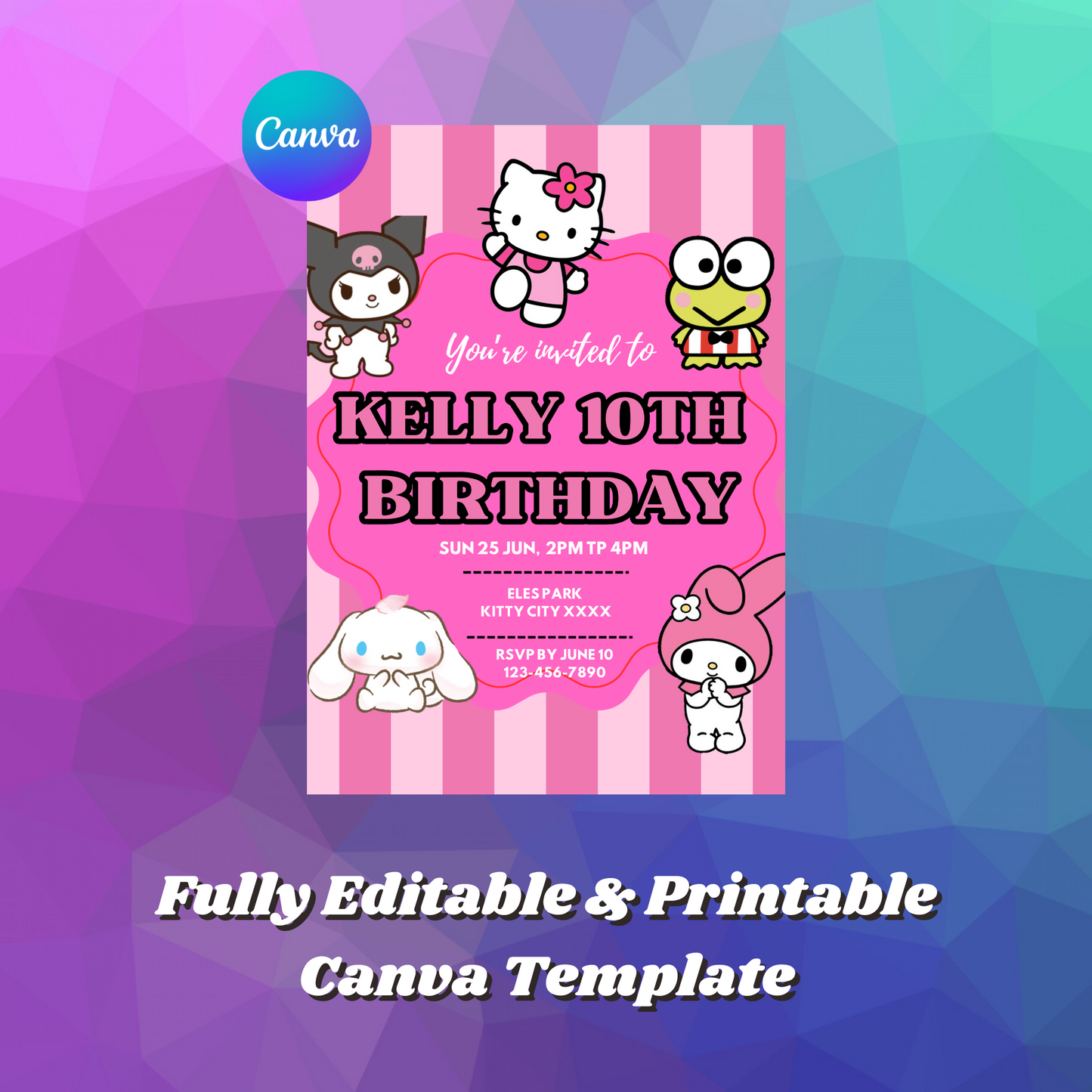 Kawaii Kitty Birthday Invitation Template