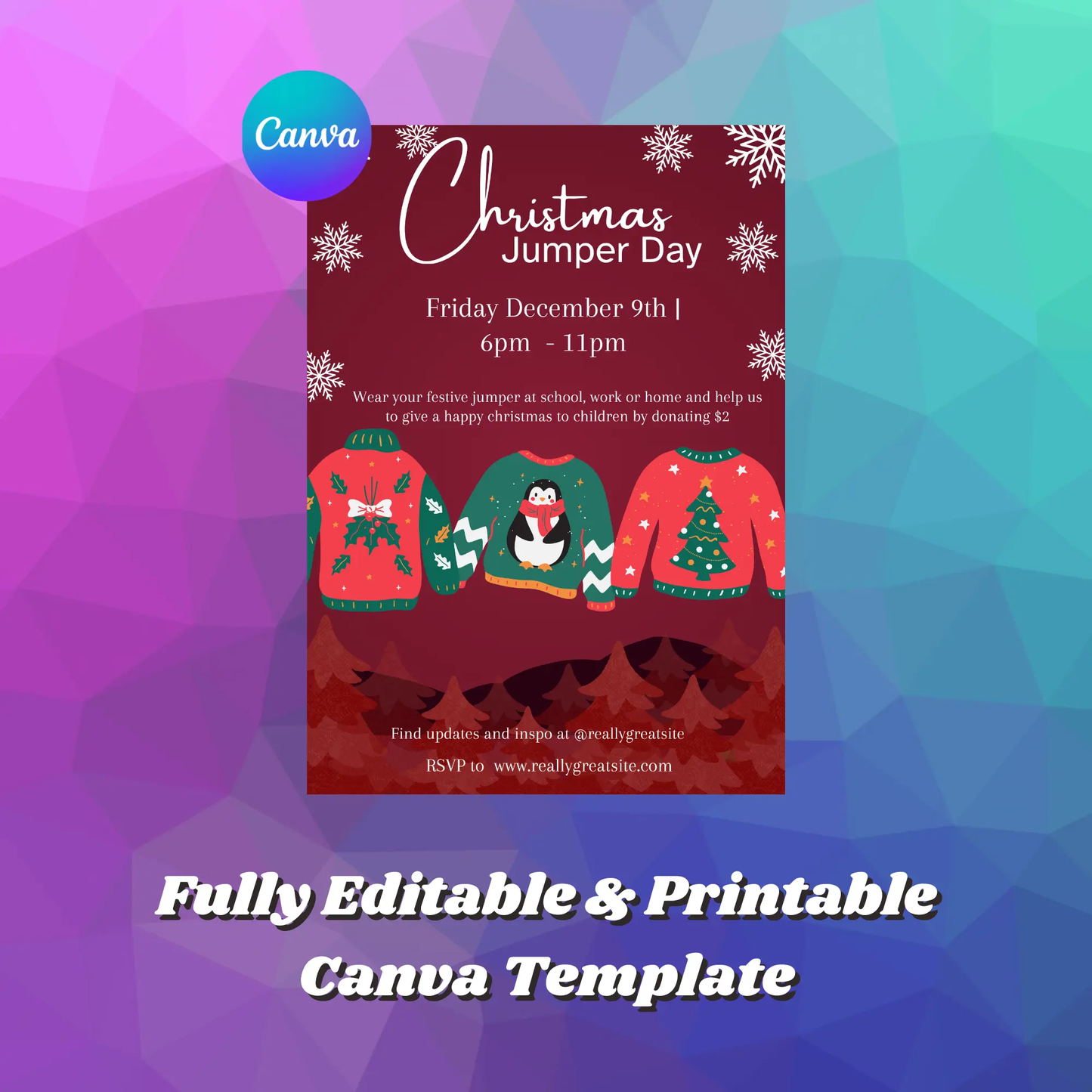 Christmas Jumper Day Invitation Template | Ugly Sweater Christmas Party Invite - CreativeRino