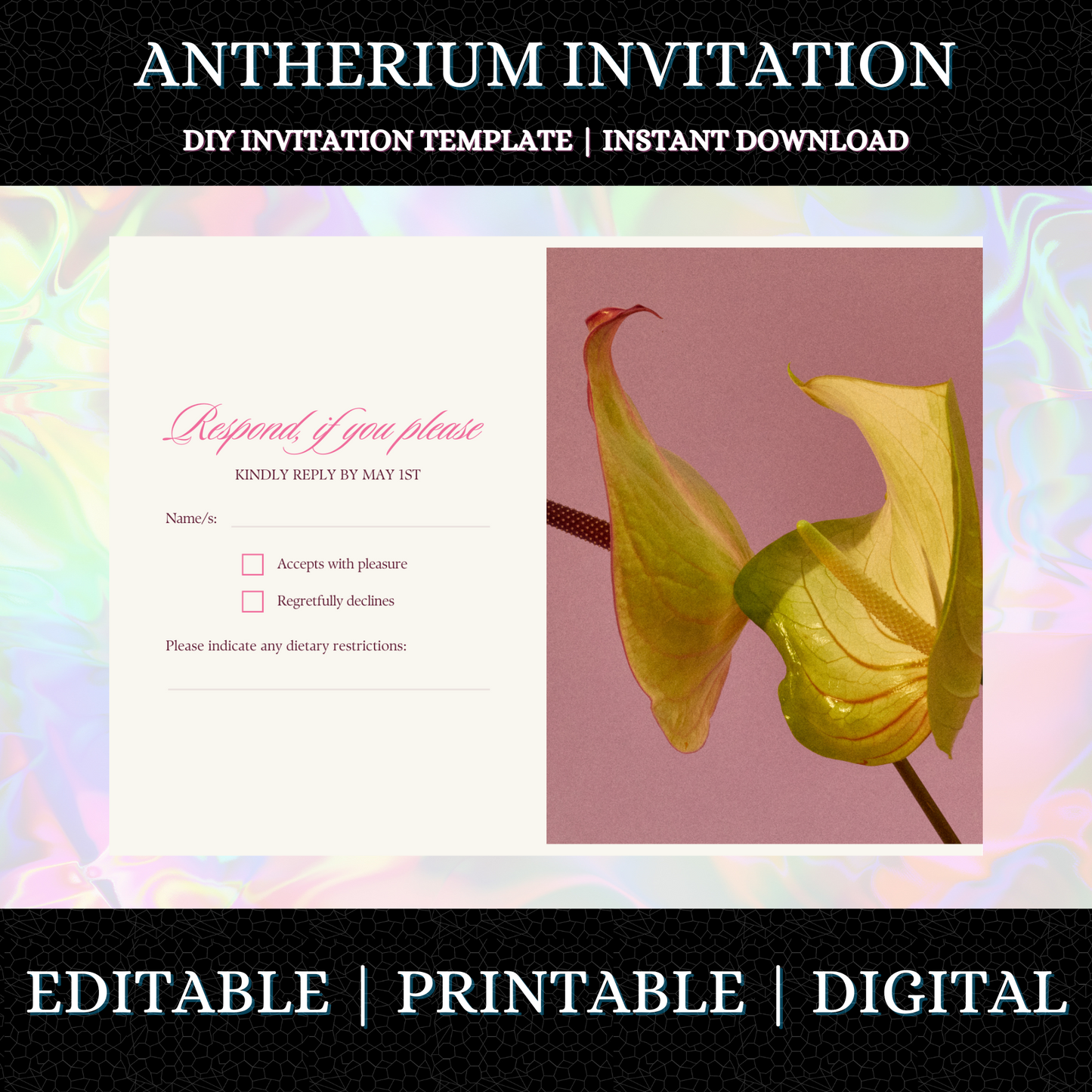 Anthurium Wedding Invitation Template