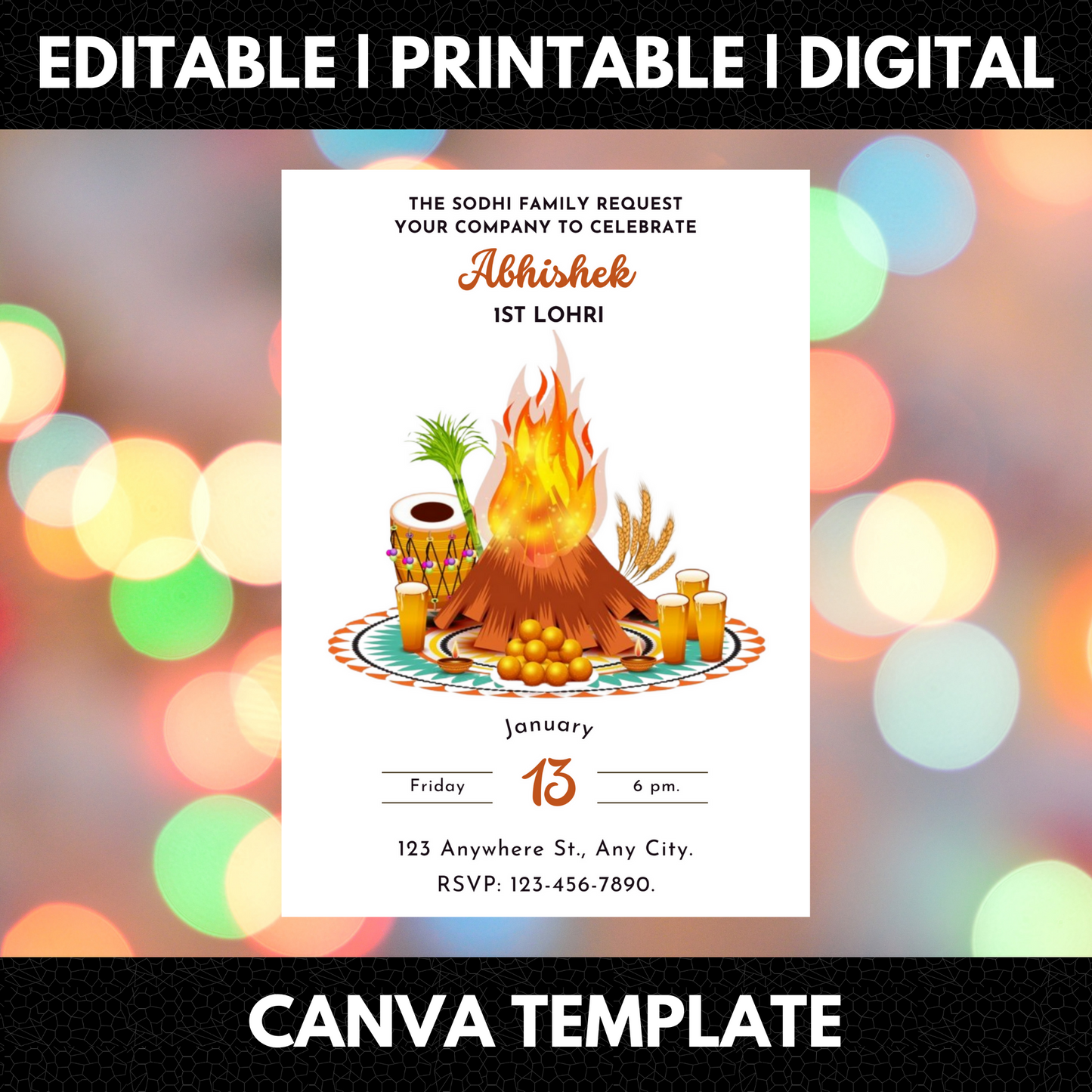 Lohri Invitation Template | Lohri Party Invite