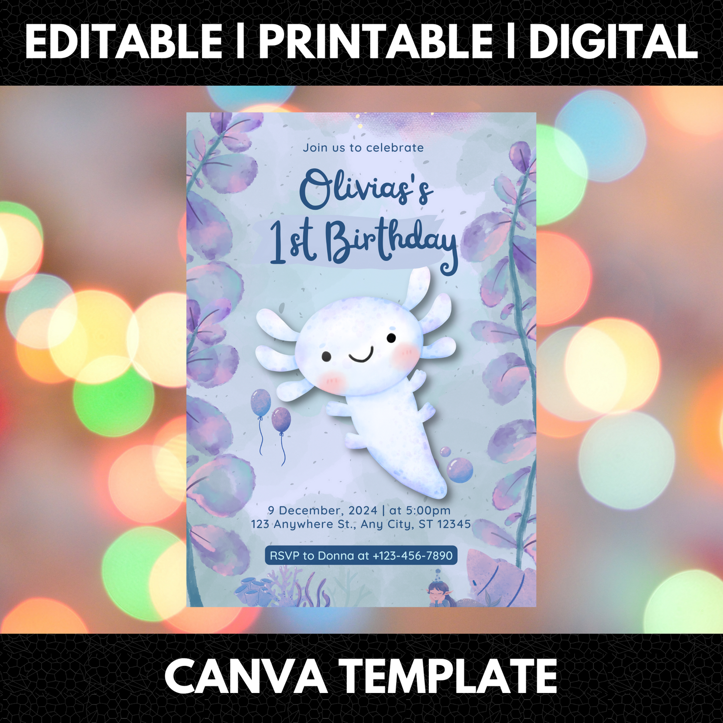 Axolotl Birthday Invitation Template