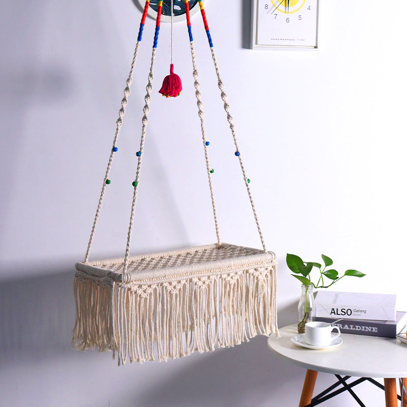 Handwoven Boho Macrame Cat Swing Bed | Cotton Rope Lace Pet Hammock & Hanging Tapestry CreativeRino