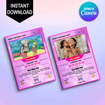 Custom Pokemon Mothers Day Card, Editable Pokeman Cards, Poke Gift For Mom, Mother's Day Gift - CreativeRino