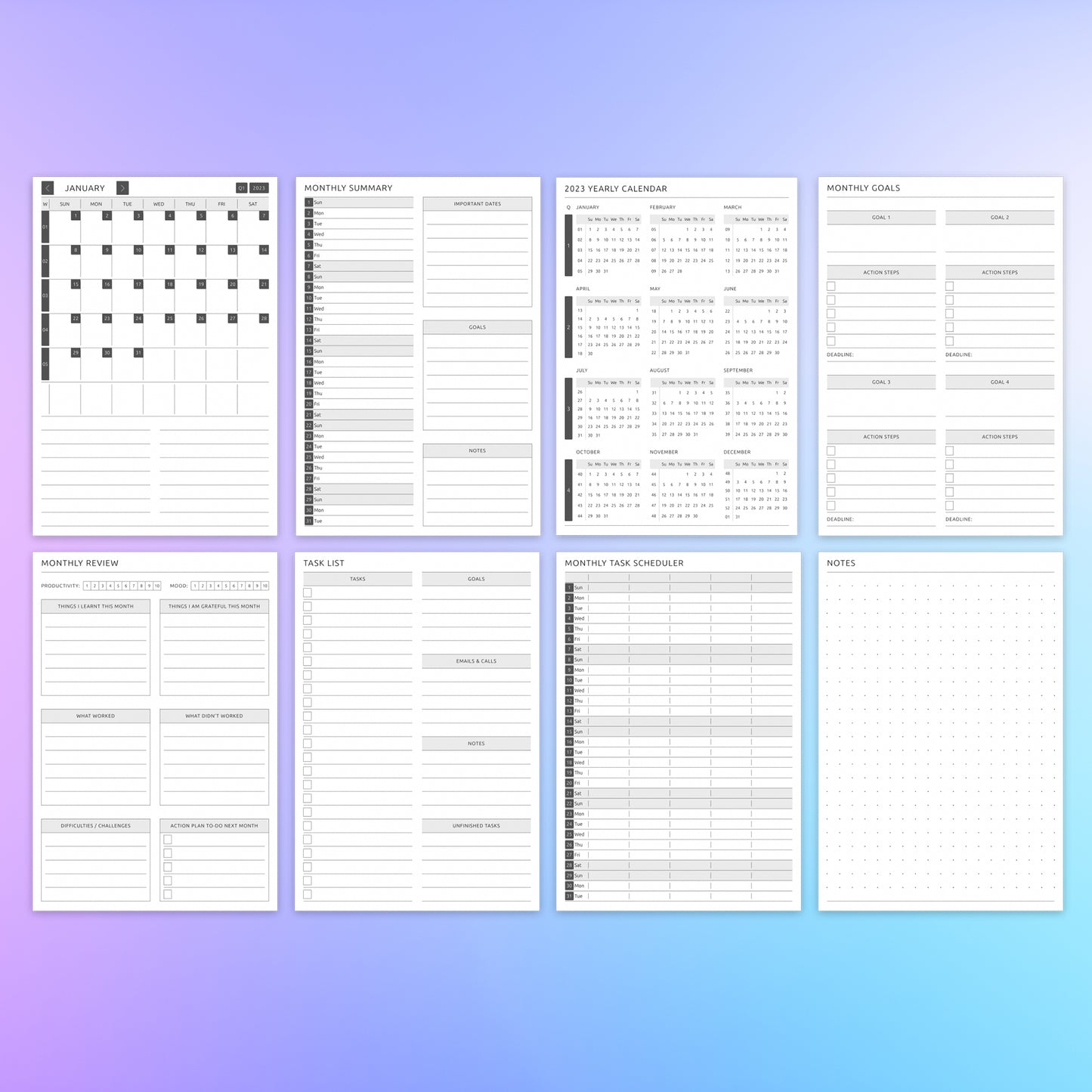 2 reMarkable 2 Calendars and Monthly Planners Template Bundle