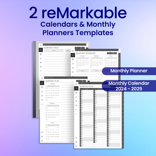 2 reMarkable 2 Calendars and Monthly Planners Template Bundle