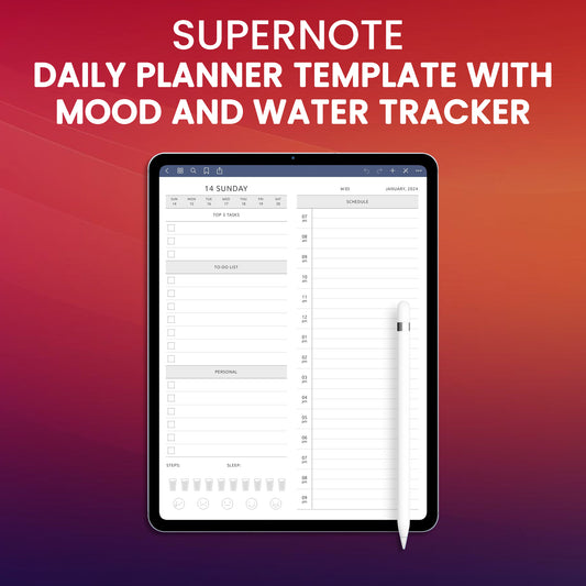 Supernote Daily Planner Template with Mood and Water Tracker Planner Template