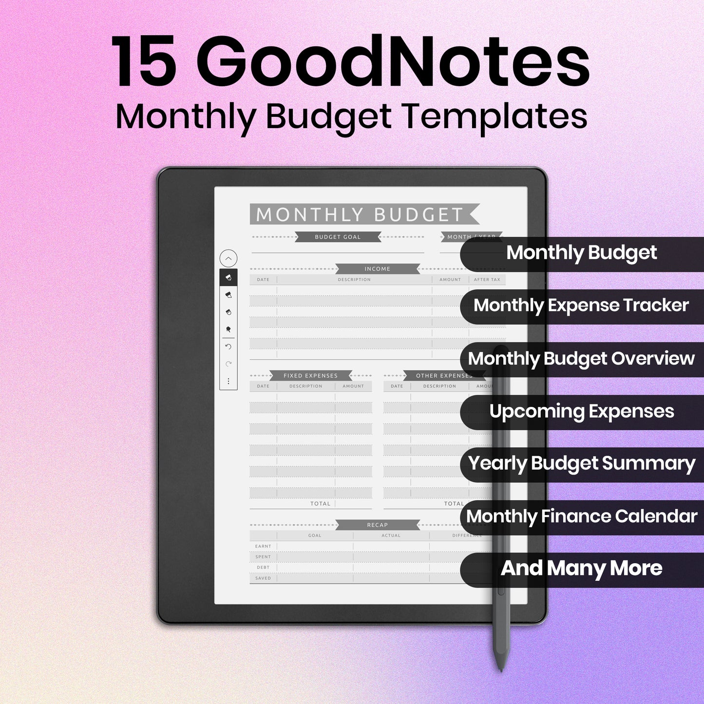 15 GoodNotes Monthly Budget Templates