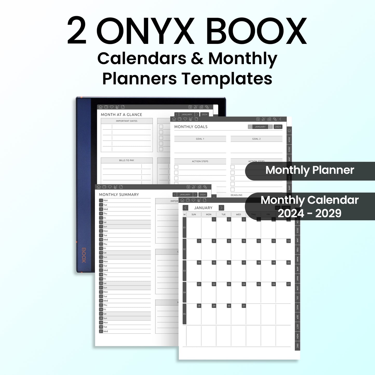 2 Onyx Boox Monthly Planners Template Bundle