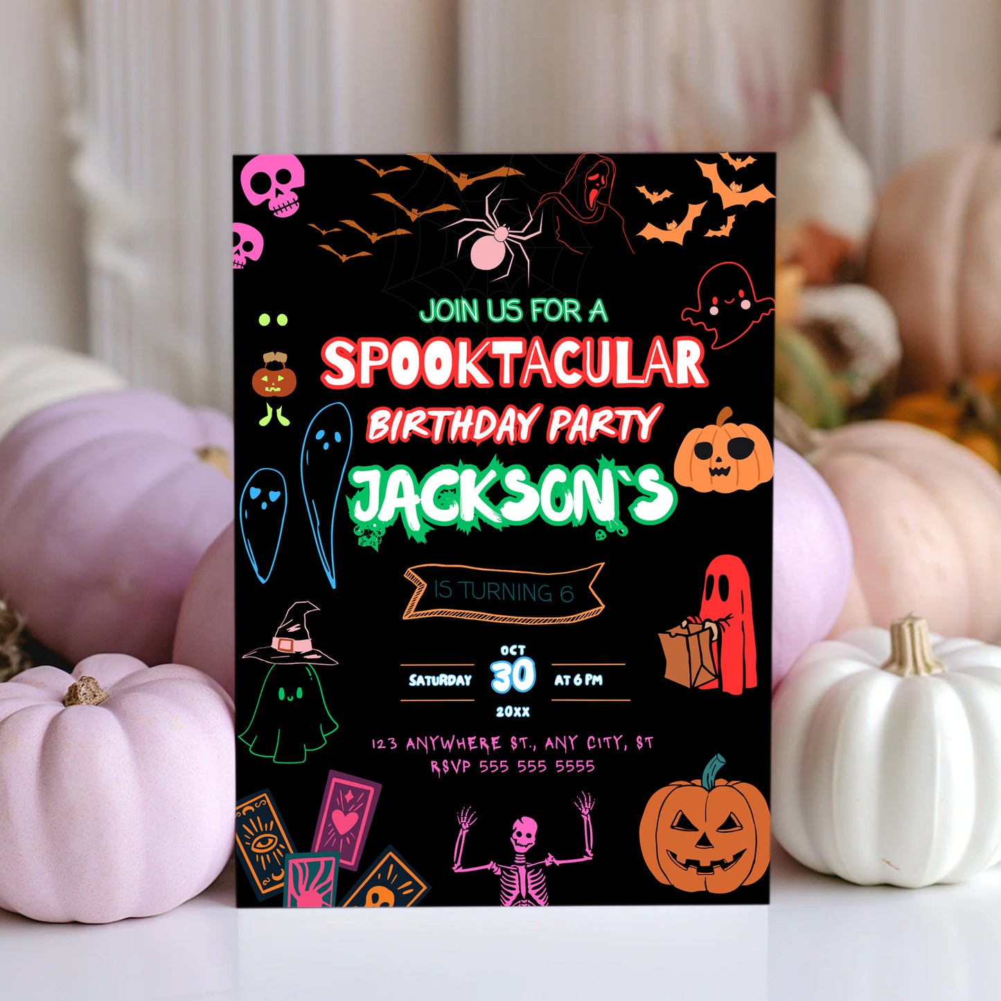 Spooktacular Neon Halloween Birthday Invitation Template