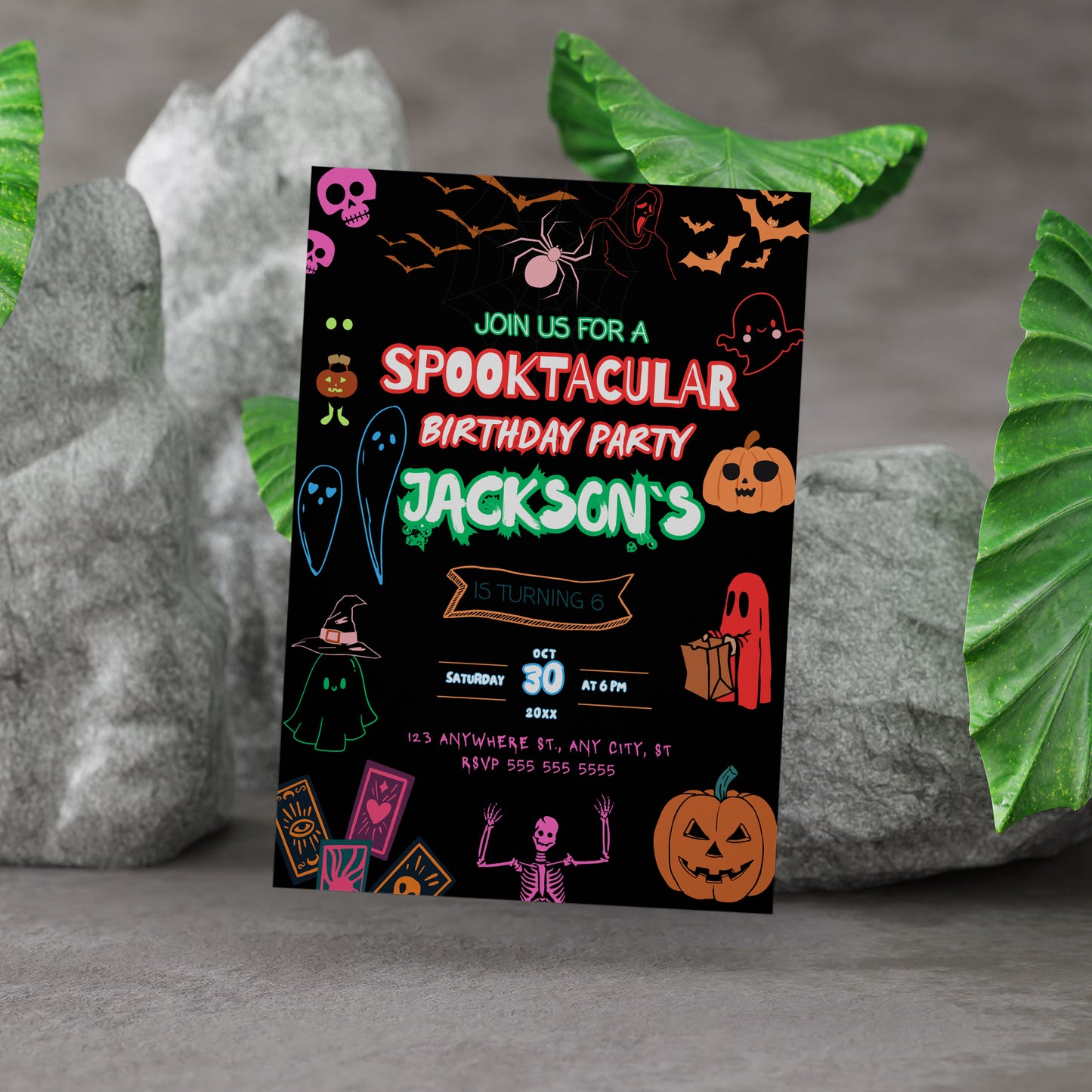 Spooktacular Neon Halloween Birthday Invitation Template