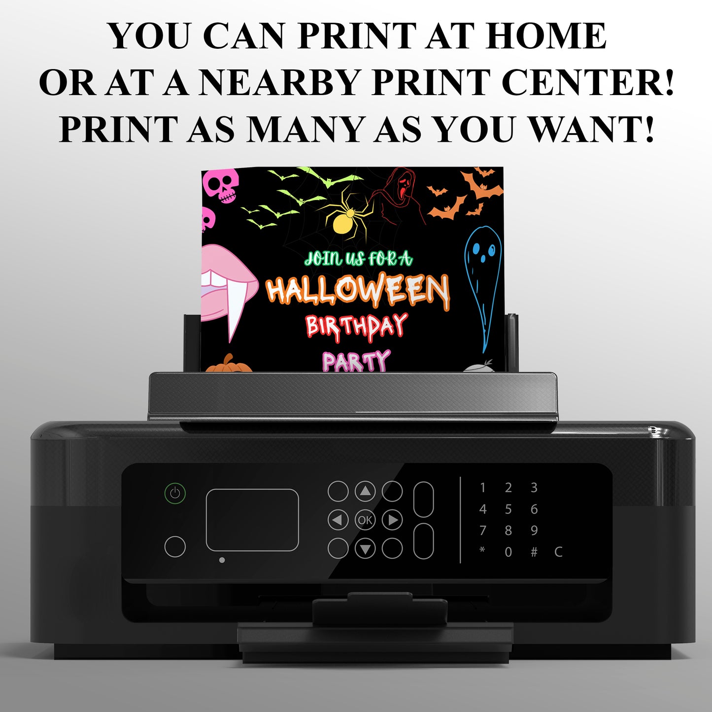 Neon Halloween Birthday Party Invitation Template