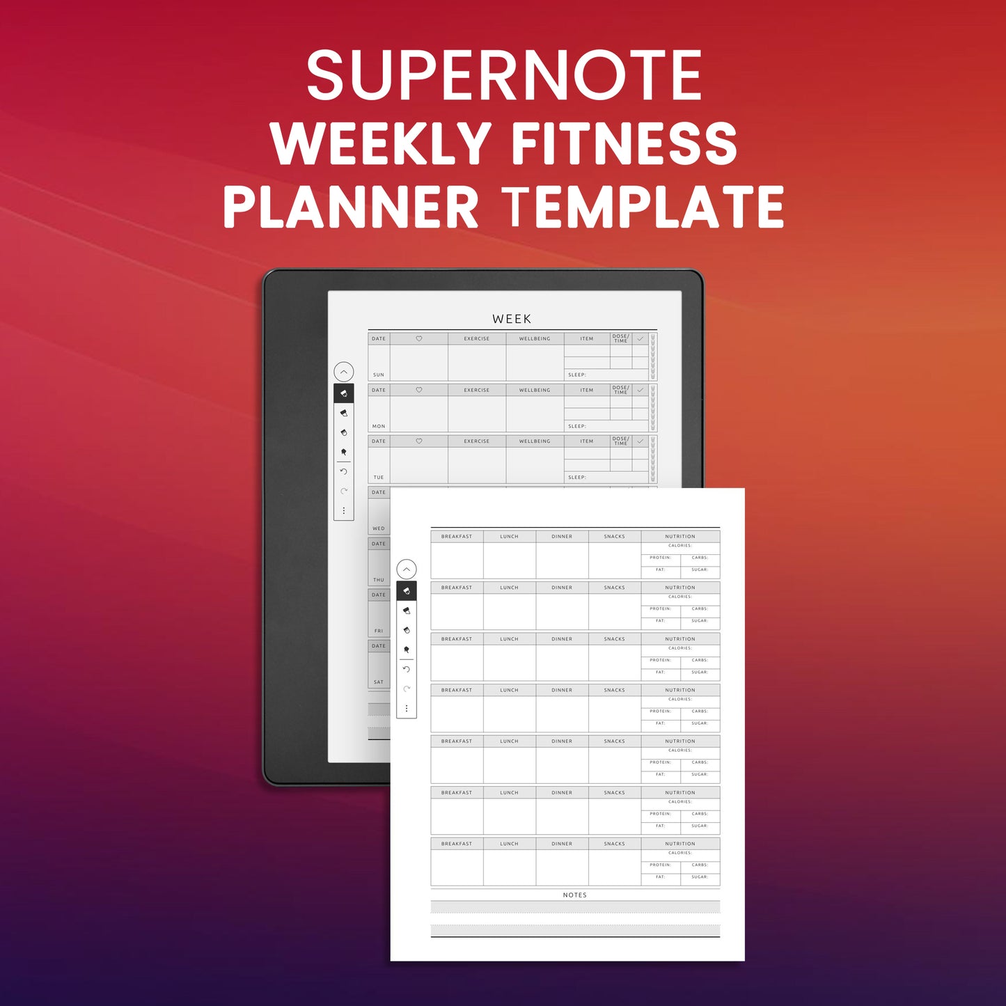 Supernote Weekly Workout Template Planner Template