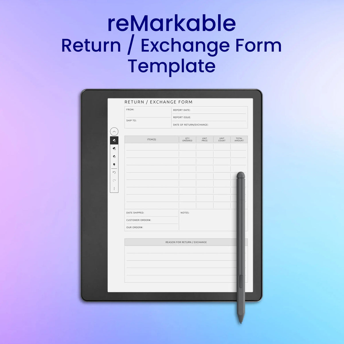 reMarkable 2 Return Exchange Form Template Planner Template – CreativeRino