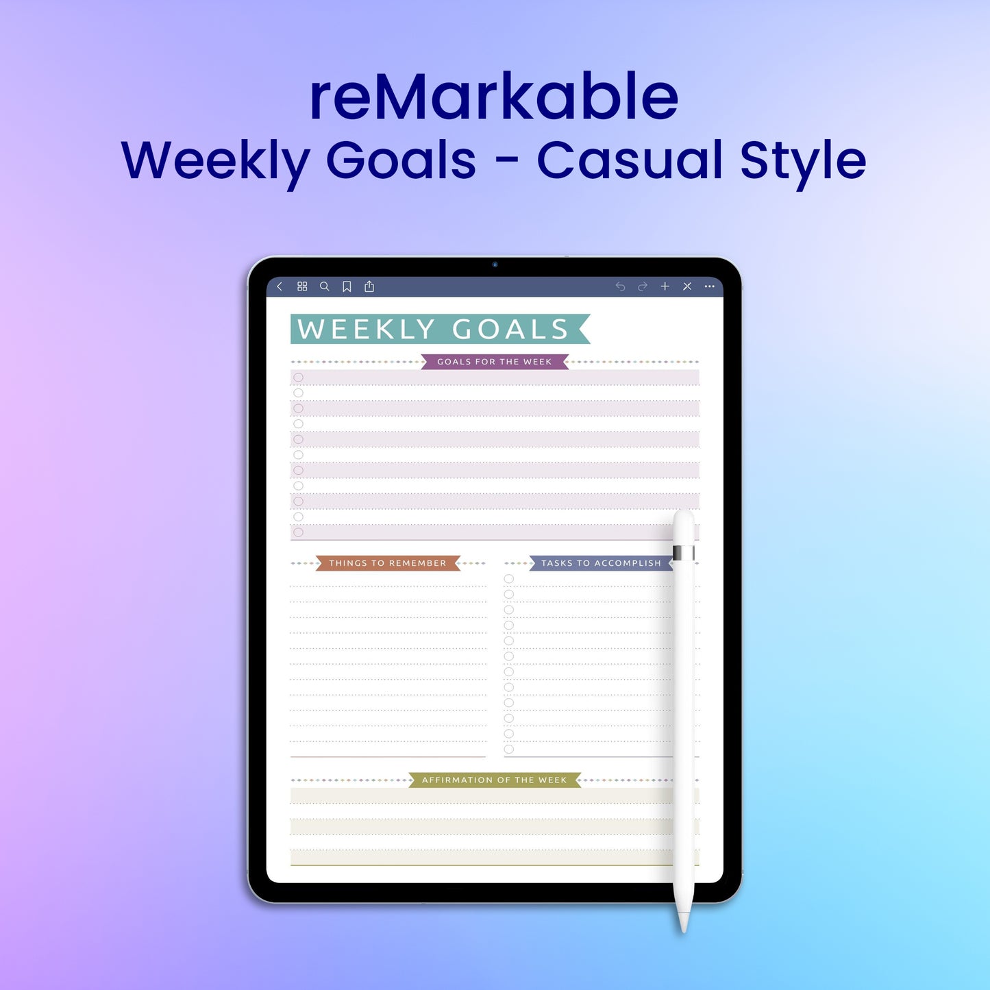 reMarkable 2 Weekly Goals - Casual Style Planner Template