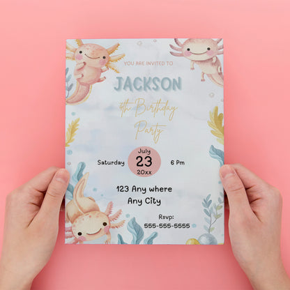 Axolotl Birthday Invitation Template - CreativeRino