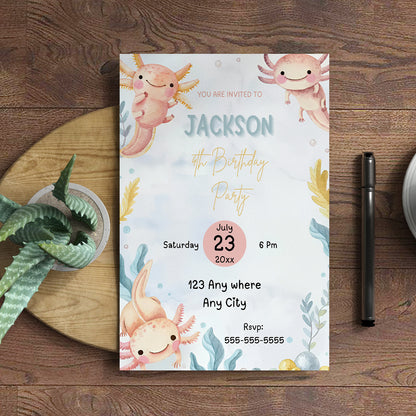 Axolotl Birthday Invitation Template - CreativeRino