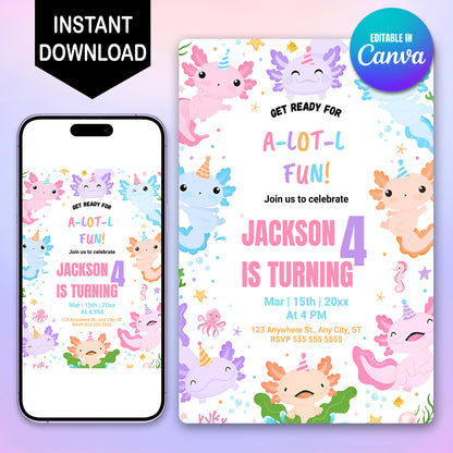 Axolotl Birthday Invitation Template - CreativeRino