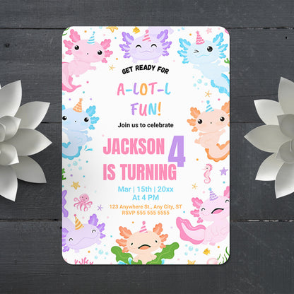 Axolotl Birthday Invitation Template - CreativeRino