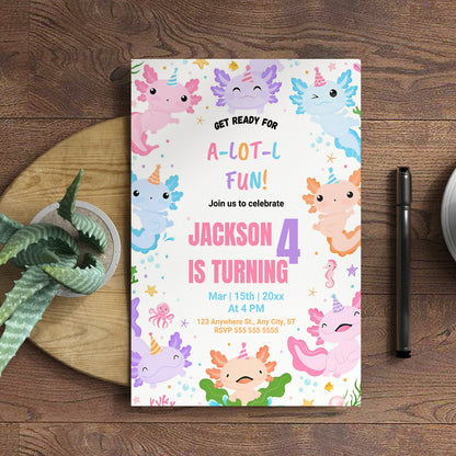 Axolotl Birthday Invitation Template - CreativeRino