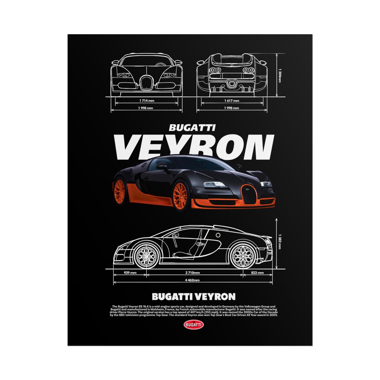 Bugatti Veyron Rolled Poster - Car Enthusiast Wall Art for Home Decor - CreativeRino
