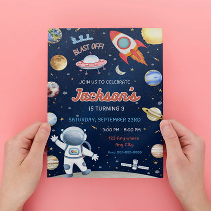 Space Birthday Party Invitation Template - CreativeRino