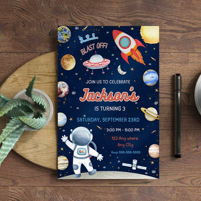 Space Birthday Party Invitation Template - CreativeRino